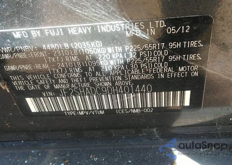 2013 Subaru Forester 2.5X Premium из США, поврежденный, VIN JF2SHADC9DH401440